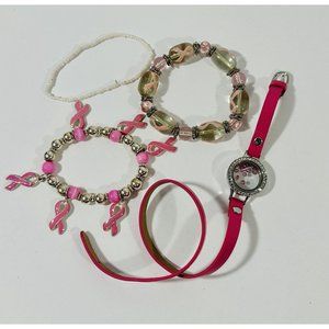 Breast Cancer Awareness Bracelet Set Origami Owl Rhinestone Bracelet Pink Ribbon